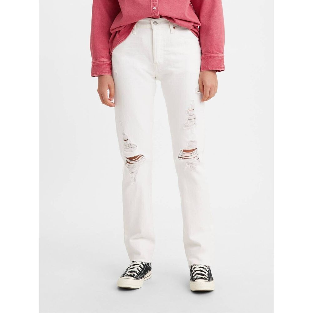 LEVIS 501 Jeans Womens Size 33x32 Original‎ White Distressed Denim NWT
